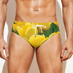 Yellow Tulip Print Men's Swim Briefs