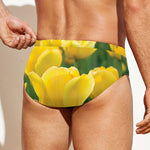 Yellow Tulip Print Men's Swim Briefs