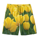 Yellow Tulip Print Men's Swim Trunks