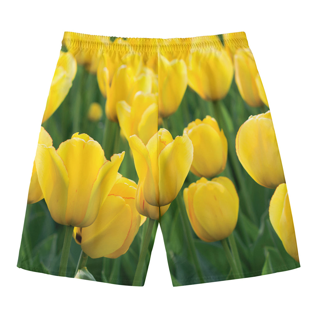 Yellow Tulip Print Men's Swim Trunks