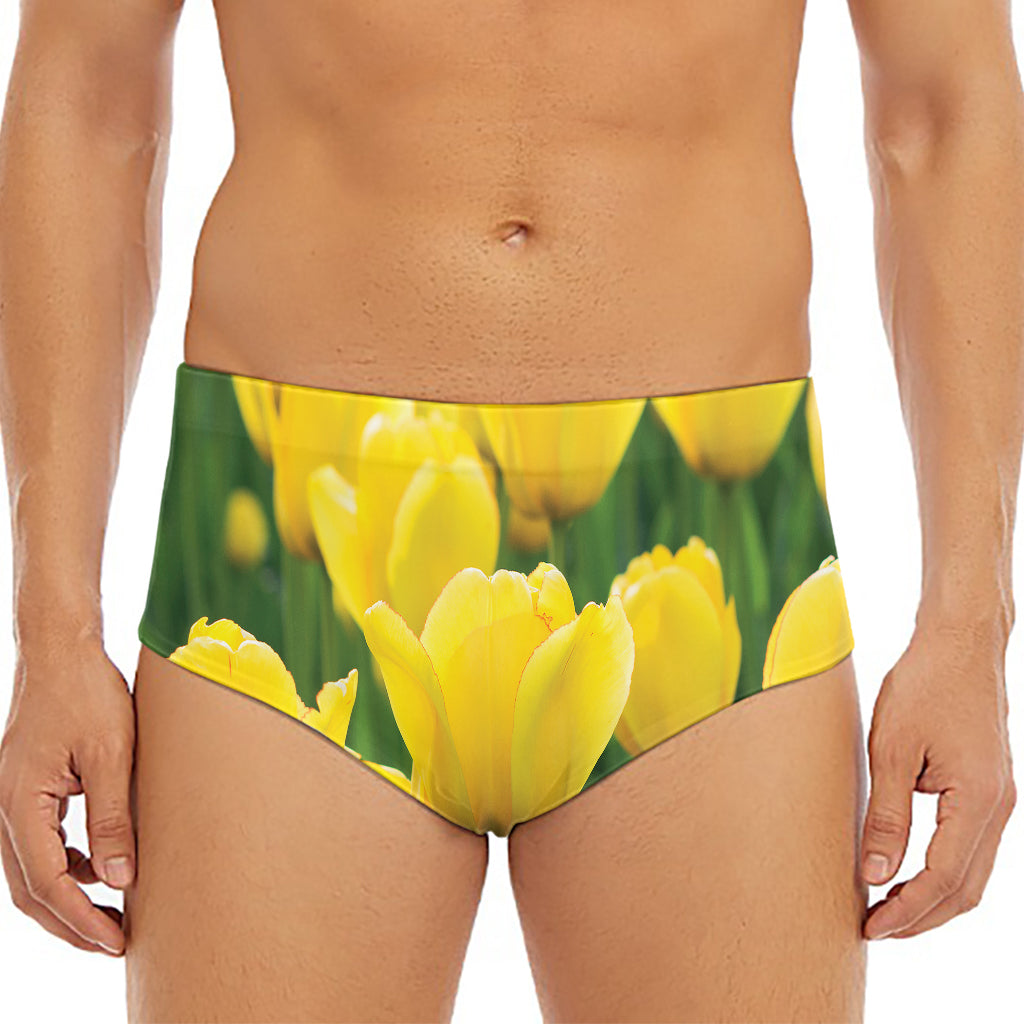 Yellow Tulip Print Men's Triangle Swim Briefs