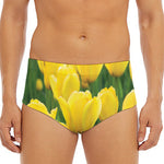 Yellow Tulip Print Men's Triangle Swim Briefs