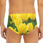 Yellow Tulip Print Men's Triangle Swim Briefs