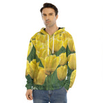 Yellow Tulip Print Men's Velvet Pullover Hoodie
