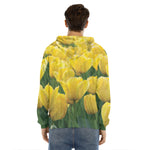 Yellow Tulip Print Men's Velvet Pullover Hoodie