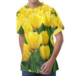 Yellow Tulip Print Men's Velvet T-Shirt