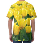 Yellow Tulip Print Men's Velvet T-Shirt