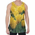 Yellow Tulip Print Men's Velvet Tank Top