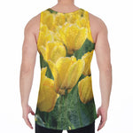 Yellow Tulip Print Men's Velvet Tank Top