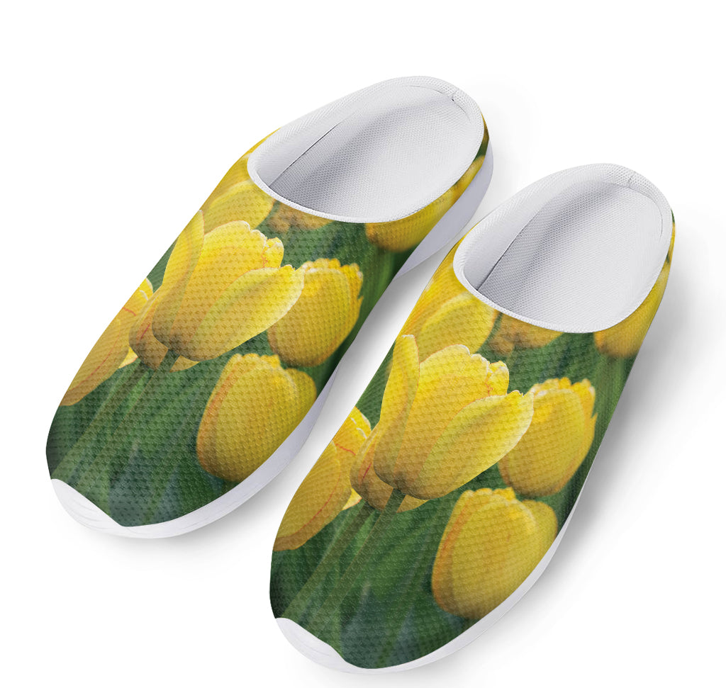 Yellow Tulip Print Mesh Casual Shoes