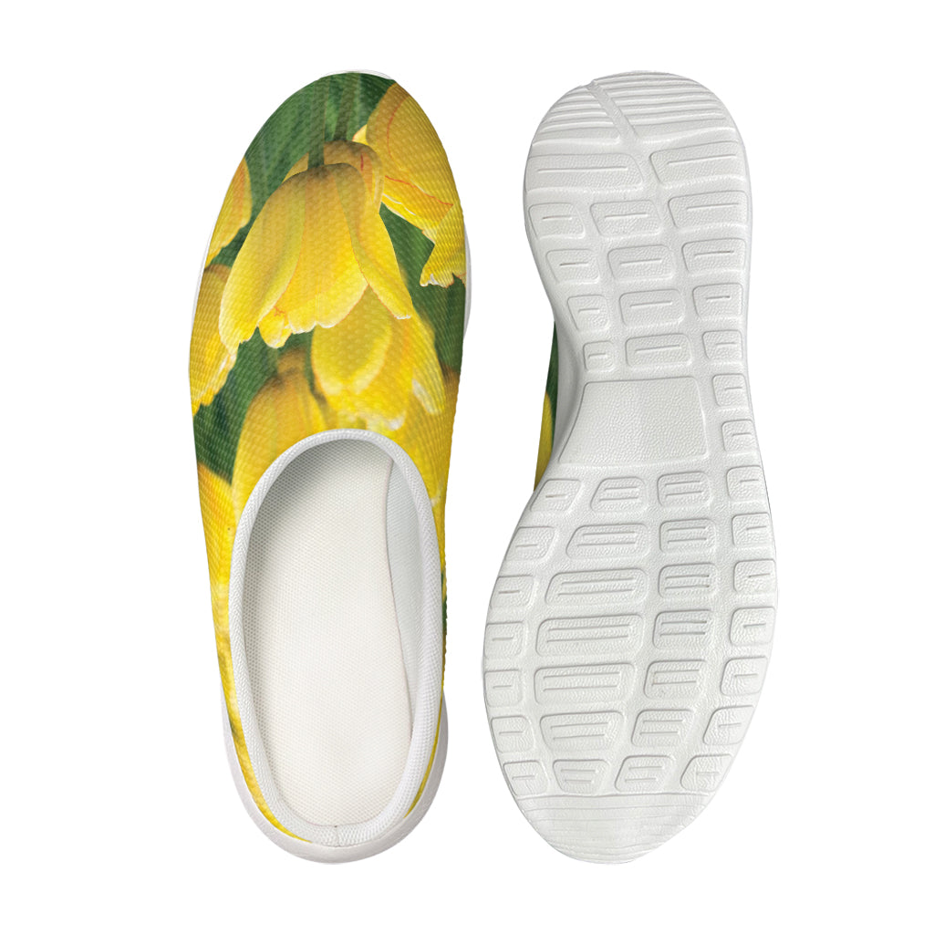Yellow Tulip Print Mesh Casual Shoes
