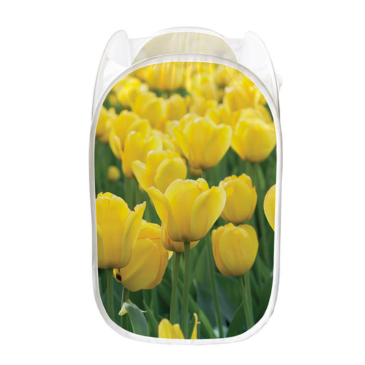 Yellow Tulip Print Mesh Laundry Hamper