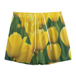 Yellow Tulip Print Mesh Shorts