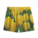 Yellow Tulip Print Mesh Shorts