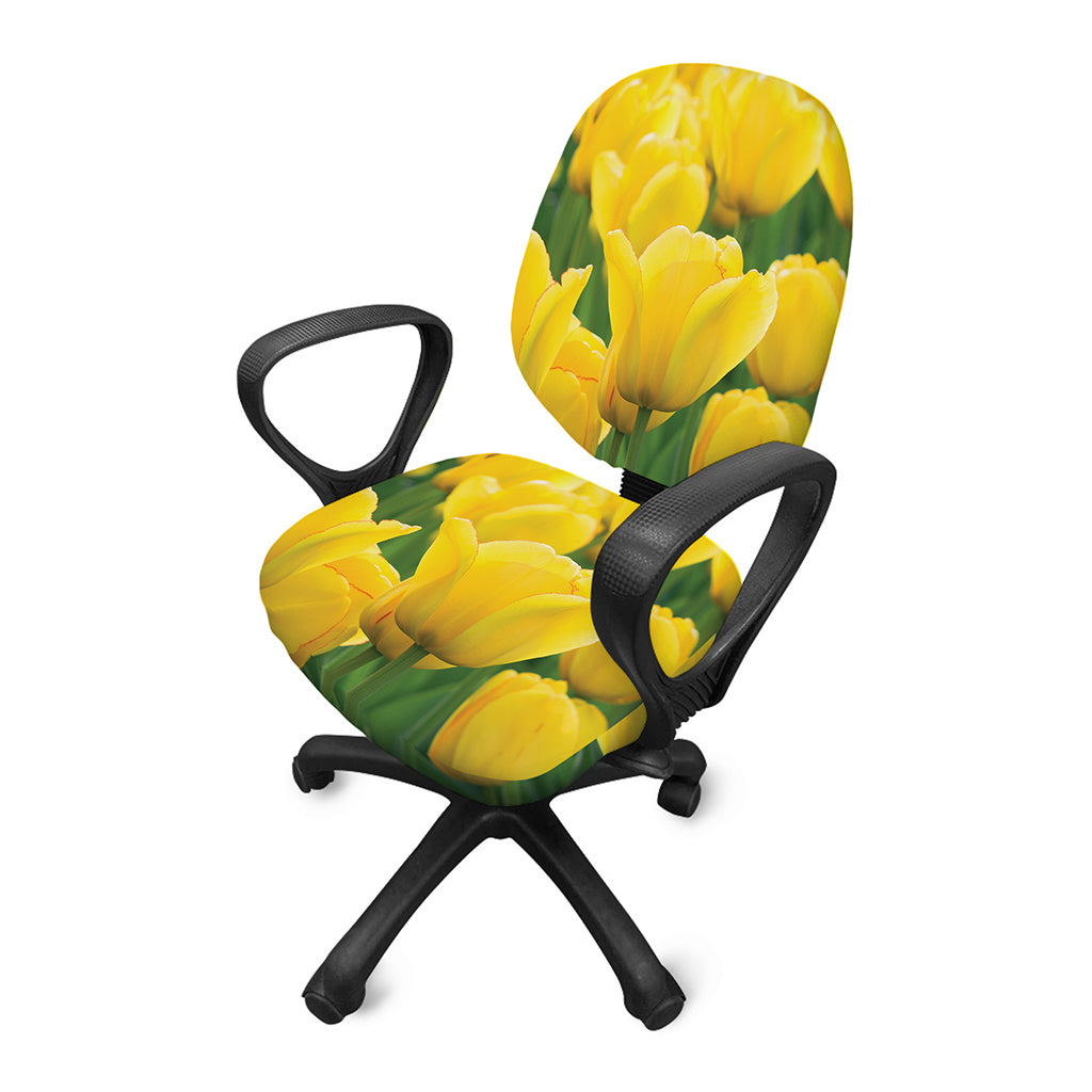 Yellow Tulip Print Office Chair Cover