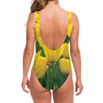 Yellow Tulip Print One Piece Swimsuit