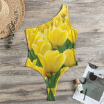 Yellow Tulip Print One Shoulder Bodysuit