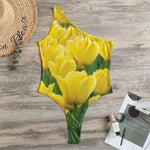 Yellow Tulip Print One Shoulder Bodysuit