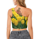 Yellow Tulip Print One Shoulder Crop Top