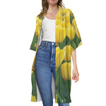 Yellow Tulip Print Open Front Beach Cover Up