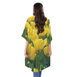 Yellow Tulip Print Open Front Beach Cover Up