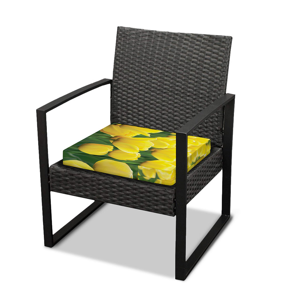 Yellow Tulip Print Outdoor Seat Cushion Cover