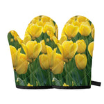 Yellow Tulip Print Oven Mitts