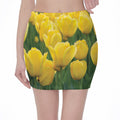 Yellow Tulip Print Pencil Mini Skirt