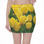Yellow Tulip Print Pencil Mini Skirt
