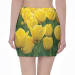 Yellow Tulip Print Pencil Mini Skirt