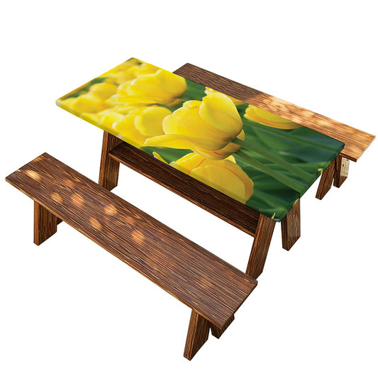 Yellow Tulip Print Picnic Table Cover