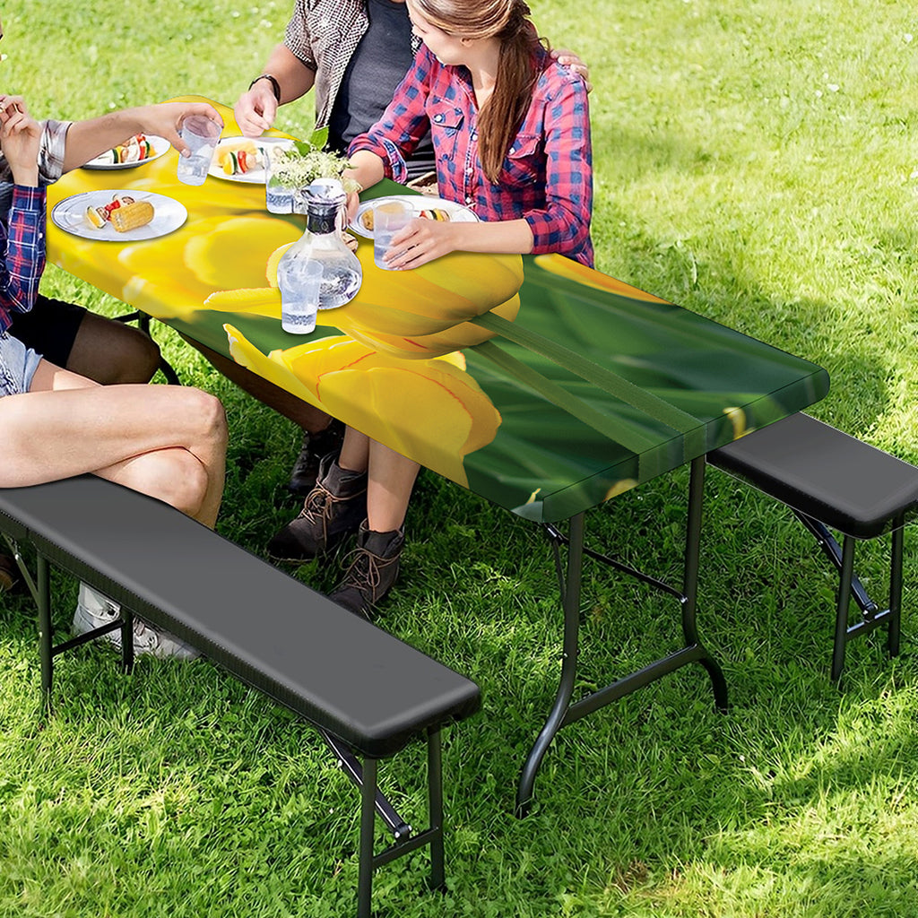 Yellow Tulip Print Picnic Table Cover