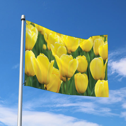 Yellow Tulip Print Polyester Flag