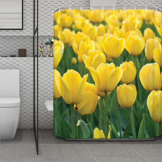 Yellow Tulip Print Polyester Shower Curtain