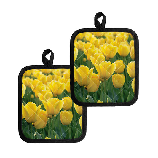 Yellow Tulip Print Pot Holders