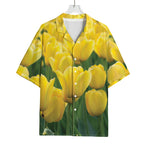 Yellow Tulip Print Rayon Hawaiian Shirt