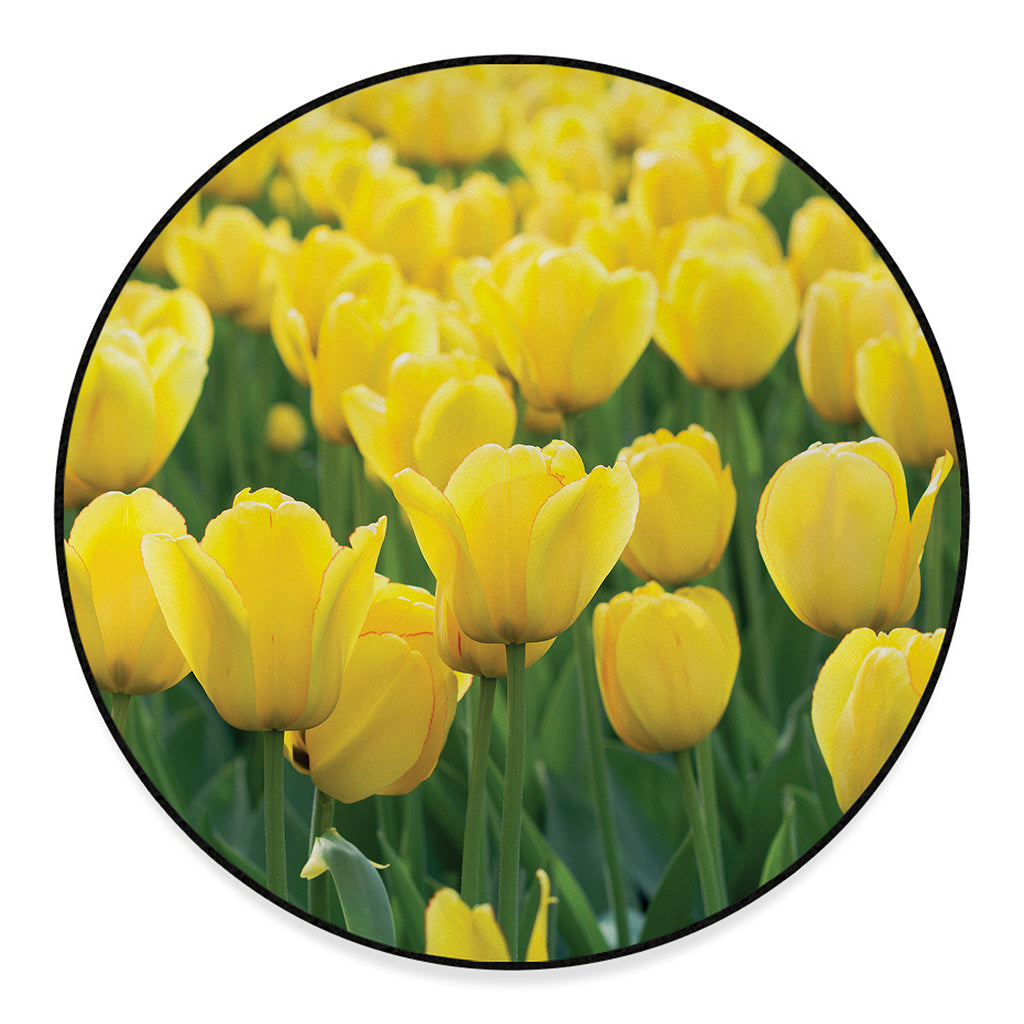 Yellow Tulip Print Round Floor Mat