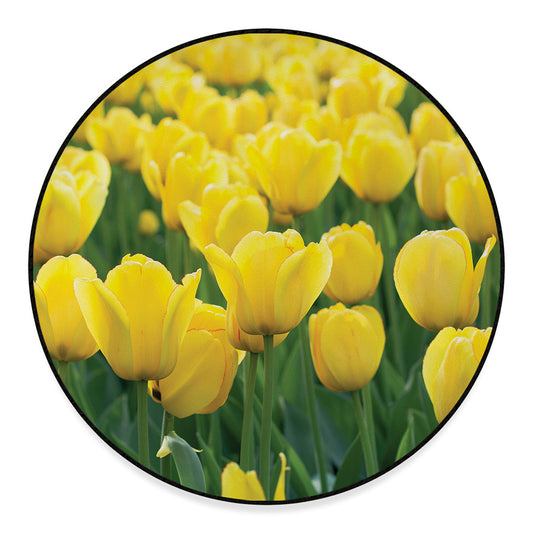 Yellow Tulip Print Round Floor Mat