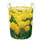 Yellow Tulip Print Round Laundry Basket
