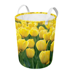 Yellow Tulip Print Round Laundry Basket