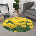 Yellow Tulip Print Round Rug