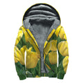 Yellow Tulip Print Sherpa Lined Zip Up Hoodie
