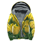 Yellow Tulip Print Sherpa Lined Zip Up Hoodie