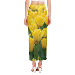 Yellow Tulip Print Side Slit Maxi Skirt
