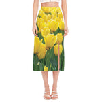 Yellow Tulip Print Side Slit Midi Skirt