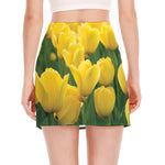 Yellow Tulip Print Side Slit Mini Skirt