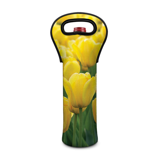 Yellow Tulip Print Single Neoprene Wine Tote