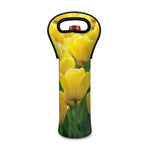 Yellow Tulip Print Single Neoprene Wine Tote