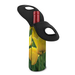Yellow Tulip Print Single Neoprene Wine Tote