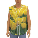Yellow Tulip Print Sleeveless Baseball Jersey